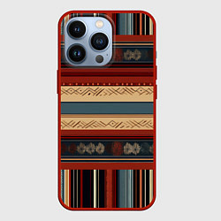 Чехол для iPhone 13 Pro Этнический принт в полоску, цвет: 3D-красный