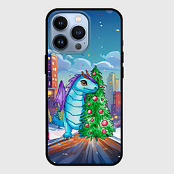 Чехол iPhone 13 Pro Дракон у новогодней елки