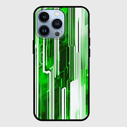 Чехол для iPhone 13 Pro Киберпанк полосы белый и зелёный, цвет: 3D-черный