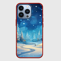 Чехол для iPhone 13 Pro Зима в лесу елочки, цвет: 3D-красный