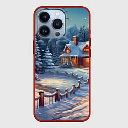 Чехол для iPhone 13 Pro Новогодний дом ночь, цвет: 3D-красный