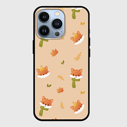 Чехол для iPhone 13 Pro Лисички с листьями, цвет: 3D-черный