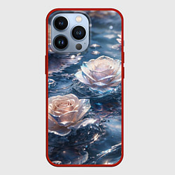 Чехол для iPhone 13 Pro Белые розы на воде, цвет: 3D-красный