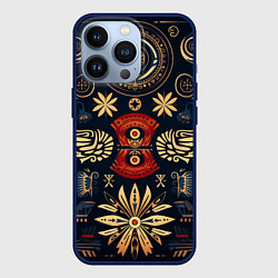 Чехол для iPhone 13 Pro Узор в славянском стиле, цвет: 3D-тёмно-синий