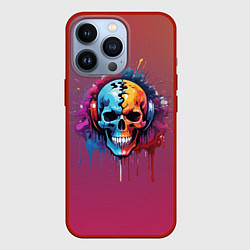 Чехол для iPhone 13 Pro Череп Dj в наушниках и брызги краски, цвет: 3D-красный