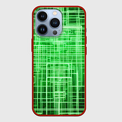 Чехол для iPhone 13 Pro Зелёные неоновые полосы киберпанк, цвет: 3D-красный