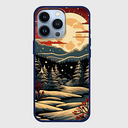 Чехол для iPhone 13 Pro Зимнее настроение новогодний рисунок, цвет: 3D-тёмно-синий