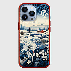 Чехол для iPhone 13 Pro Зимний лес новогодний узор, цвет: 3D-красный