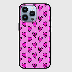 Чехол для iPhone 13 Pro Розовые сердечки каракули, цвет: 3D-черный