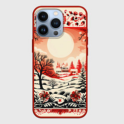 Чехол для iPhone 13 Pro Новогодние орнаменты, цвет: 3D-красный
