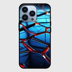 Чехол для iPhone 13 Pro Синие плиты с ярким свечением, цвет: 3D-черный