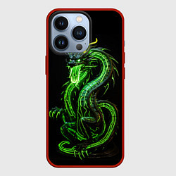 Чехол для iPhone 13 Pro Светящийся зеленый дракон 2024, цвет: 3D-красный