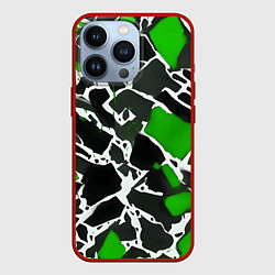 Чехол для iPhone 13 Pro Кляксы чёрные и зелёные, цвет: 3D-красный