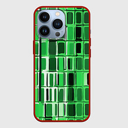 Чехол для iPhone 13 Pro Зелёные прямоугольники, цвет: 3D-красный