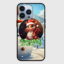 Чехол для iPhone 13 Pro Милый дракон на зимнем фоне, цвет: 3D-черный