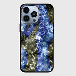 Чехол для iPhone 13 Pro Абстракция - гранж синие полосы на сером, цвет: 3D-черный