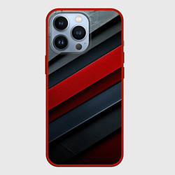 Чехол для iPhone 13 Pro Красные вставки на металлическом фоне, цвет: 3D-красный