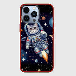 Чехол для iPhone 13 Pro Крутой котик в открытом космосе - нейросеть, цвет: 3D-красный