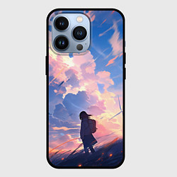 Чехол для iPhone 13 Pro Девушка на фоне ветряков, цвет: 3D-черный