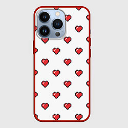 Чехол для iPhone 13 Pro Пиксельные сердца, цвет: 3D-красный