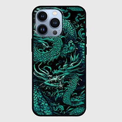 Чехол для iPhone 13 Pro Дракон бирюзового цвета, цвет: 3D-черный