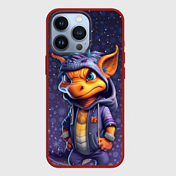 Чехол для iPhone 13 Pro Дракончик и снежинки, цвет: 3D-красный