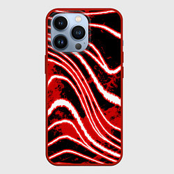 Чехол для iPhone 13 Pro Абстракция - Бело-красные линии на черном фоне, цвет: 3D-красный