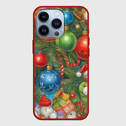 Чехол для iPhone 13 Pro Новогодний принт на елке, цвет: 3D-красный