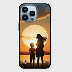 Чехол для iPhone 13 Pro Мать и дитя на закате, цвет: 3D-черный