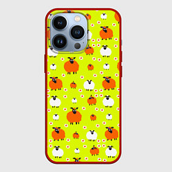 Чехол для iPhone 13 Pro Стадо овец в поле, цвет: 3D-красный
