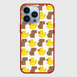Чехол для iPhone 13 Pro Капибара с желтой уткой, цвет: 3D-красный
