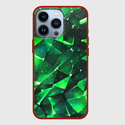 Чехол для iPhone 13 Pro Зелёное разбитое стекло, цвет: 3D-красный