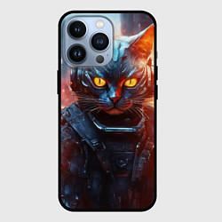 Чехол для iPhone 13 Pro Пламенный кот в стиле киберпанк, цвет: 3D-черный