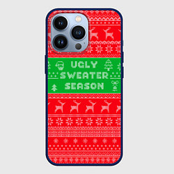 Чехол для iPhone 13 Pro Ужасный новогодний свитер, цвет: 3D-тёмно-синий