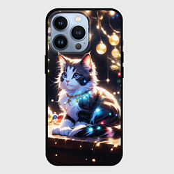 Чехол для iPhone 13 Pro Кот и новогодние украшения, цвет: 3D-черный