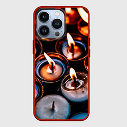 Чехол для iPhone 13 Pro Новогодние горящие свечи, цвет: 3D-красный