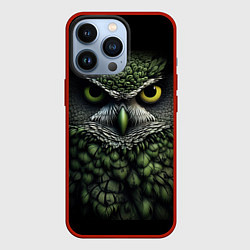 Чехол для iPhone 13 Pro Зелено черная сова, цвет: 3D-красный