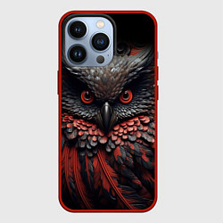 Чехол для iPhone 13 Pro Черная сова с красными крыльями, цвет: 3D-красный