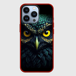 Чехол для iPhone 13 Pro Бирюзовая сова с желтыми глазами, цвет: 3D-красный