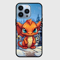 Чехол для iPhone 13 Pro Новогодний оранжевый дракон, цвет: 3D-черный