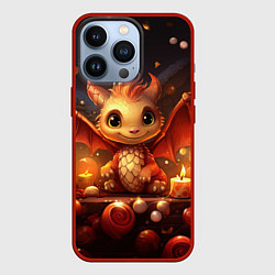 Чехол для iPhone 13 Pro Дракошка в огоньках, цвет: 3D-красный
