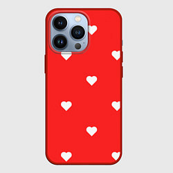 Чехол для iPhone 13 Pro Белые сердца на красном фоне, цвет: 3D-красный