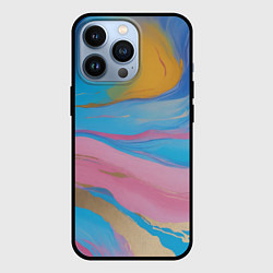 Чехол для iPhone 13 Pro Жидкая синяя и розовая краска, цвет: 3D-черный