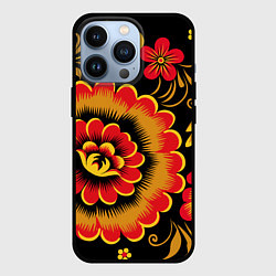 Чехол для iPhone 13 Pro Хохломская роспись красно-жёлтые цветы на чёрном ф, цвет: 3D-черный