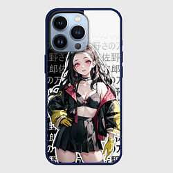 Чехол для iPhone 13 Pro Стильная Незуко из аниме - иероглифы, цвет: 3D-тёмно-синий