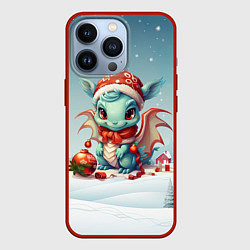 Чехол для iPhone 13 Pro Милый маленький синий дракон новогодний 2024 года, цвет: 3D-красный