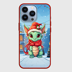 Чехол для iPhone 13 Pro Милый маленький дракон новогодний 2024 на фоне дом, цвет: 3D-красный