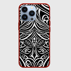 Чехол для iPhone 13 Pro Чёрно белые узоры, цвет: 3D-красный