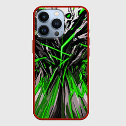 Чехол для iPhone 13 Pro Череп и зелёные полосы, цвет: 3D-красный