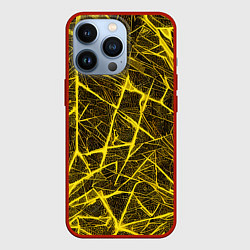Чехол для iPhone 13 Pro Жёлтая паутина на чёрном фоне, цвет: 3D-красный